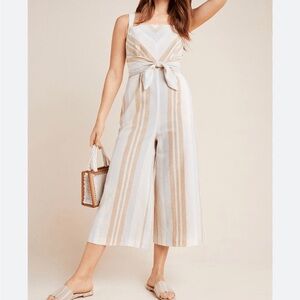 Anthropologie Cream and Tan Jumpsuit